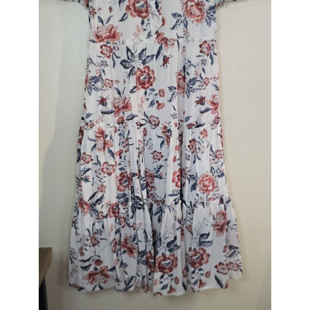 Lucky Brand Floral Tiered Midi Dress Puff Sleeve Cotton Blend Womens Size Small - Picture 11 of 14